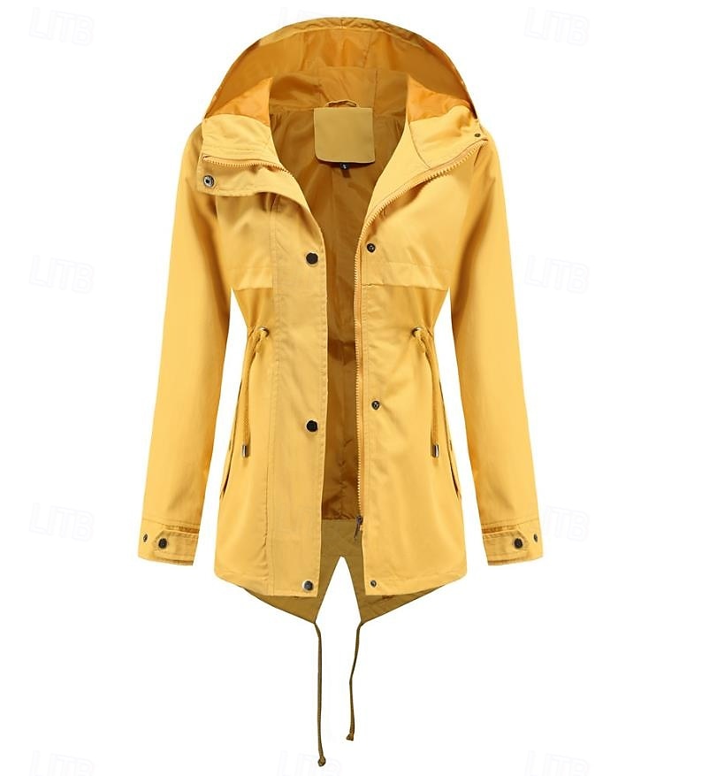 Women's Winter Coat Waterproof Windproof Zipper Outdoor Solid Color Work Casual Zipper Hoodie Loose Fit Long Sleeve Outerwear Black Yellow Red Winter 2025 - GBP £34 –P2