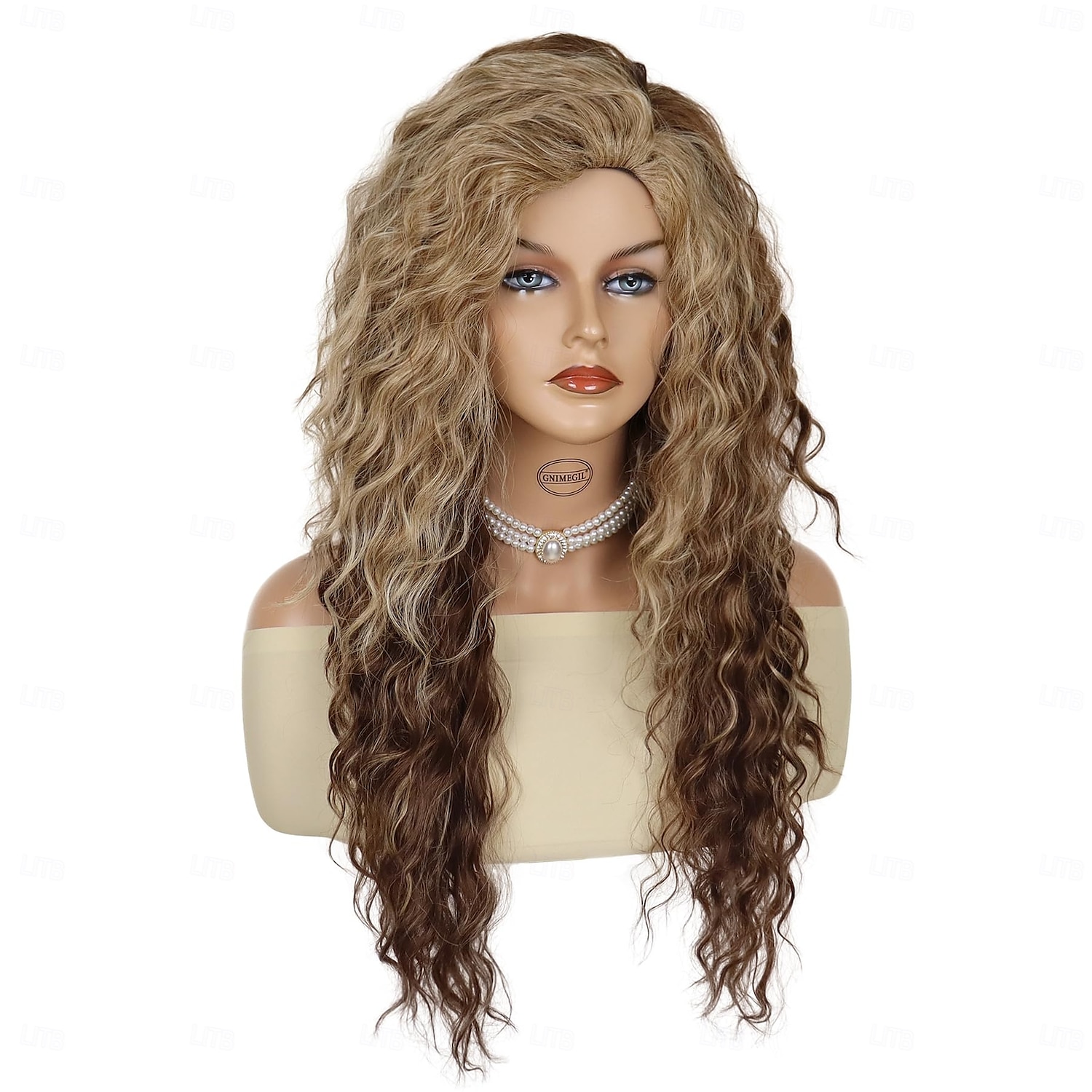 parrucca lunga ondulata riccia parrucche per donne con frangia in evidenza parte libera radice soffice sintetico costume festa carnevale parrucca del 2025 a $19.99 –P5