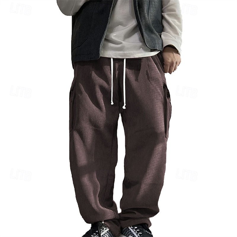Men's Cargo Pants Corduroy Pants Trousers Straight Leg Sweatpants Elastic Waist Drawstring Multi Pocket Plain Wearable Outdoor Daily Camping & Hiking Fashion Classic Black Army Green 2026 - $28.99 –P17
