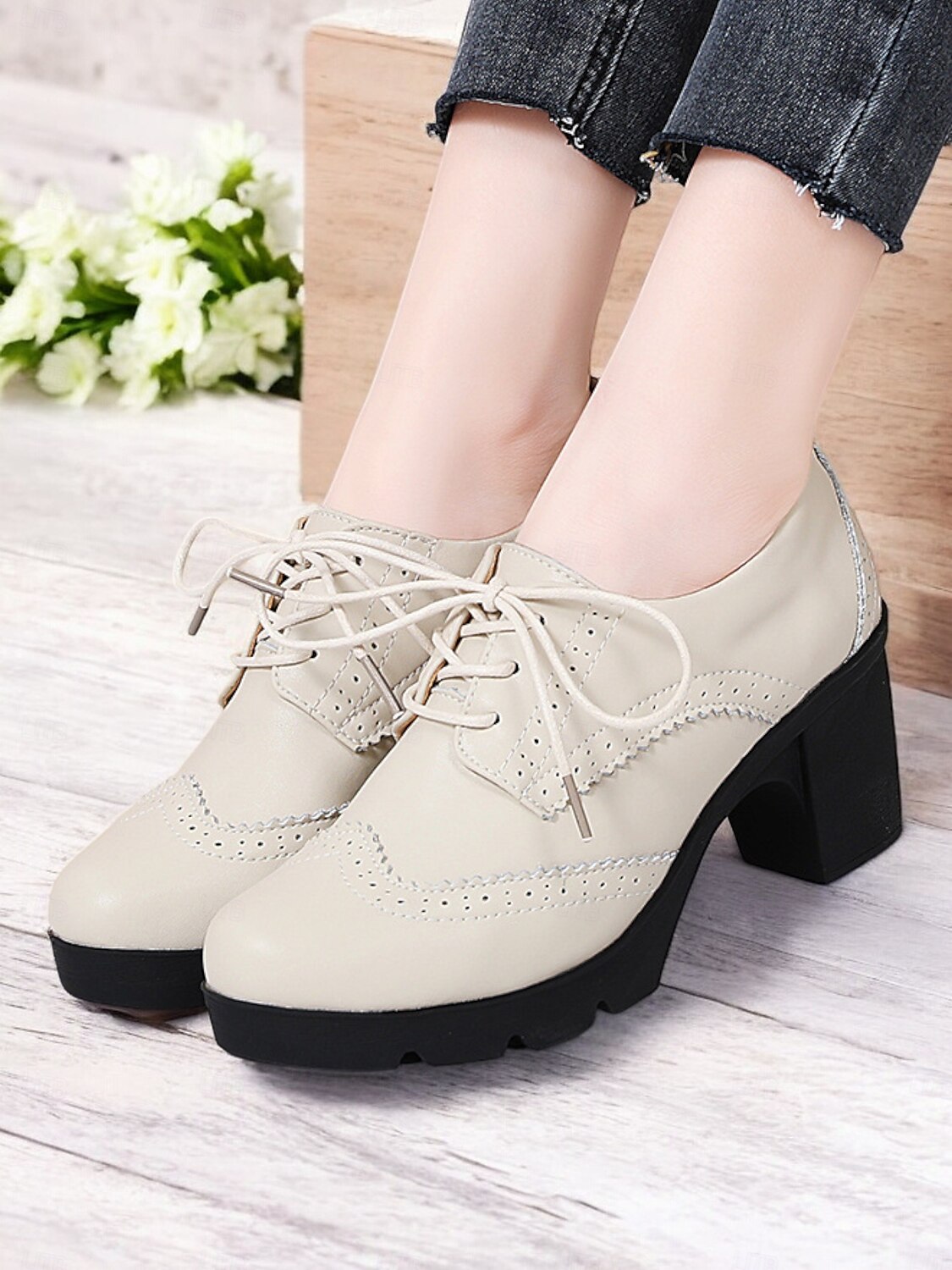 női világoskék fűzős brogue vaskos sarkú oxford cipő – vintage ihletésű platformsarkú hétköznapi és irodai viselethez 2025 - $54.99 –P3