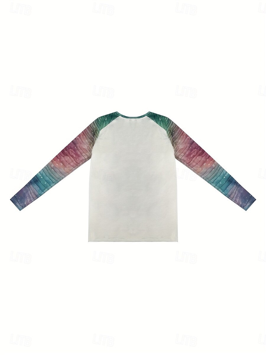 kvinnors t-shirt casual tryck långärmad långa toppar rund hals dagligen blå vår & falla 2025 - $27.99 –P2