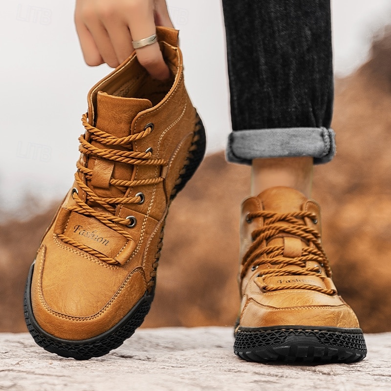 stivaletti casual con lacci da uomo – scarpe da esterno in similpelle fatte a mano in stile mocassino con dettagli cuciti a mano e suola antiscivolo per escursioni e uso quotidiano del 2025 a $64.99 –P2
