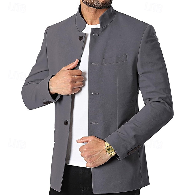 Herr Vardaglig jacka Kavaj Dagligen Semester Håller värmen Ficka Höst vinter Slät Vintage Mode Kinakrage Normal Svart Vit Vin Marinblå Jacka 2026 - $63.99 –P13