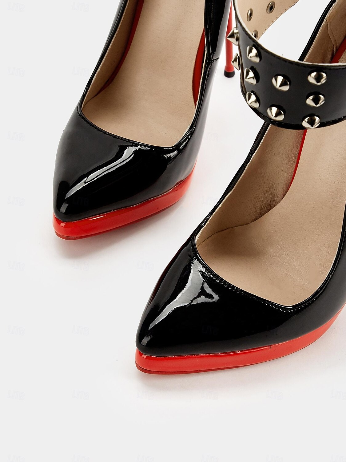 женские черные туфли на шпильке из лакированной кожи с красной подошвой, ремешками на щиколотке с шипами, сексуальные туфли на высоком каблуке для вечеринок, выходов в свет и клубов 2026 - $94.99 –P7