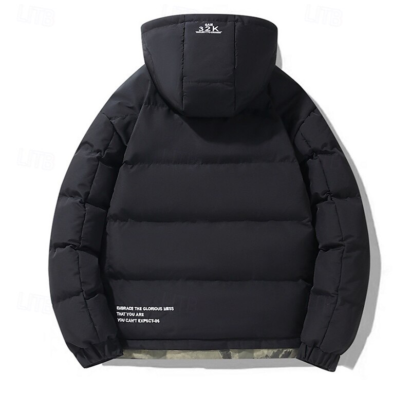 Herr Vinterkappa Pufferjacka Quiltad jacka Vadderad Huva Fritid Sport Utekväll Vindtät Höst vinter Enfärgad / vanlig färg Svart Blå Kaki Pufferjacka 2025 - $51.99 –P3