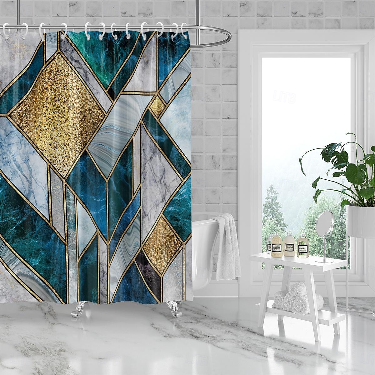 Κουρτίνα Ντους με Γάντζους 180cm*180cm(70"*70") Πλυμένος Πολυεστέρας Αδιάβροχος με Αφηρημένο Μάρμαρο Μπάνιο Διακόσμηση 2025 - $25.99 –P2
