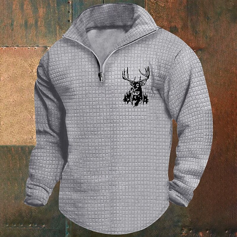 Homens Moletom Waffle Moletom Moletom com zíper Branco Vinho Verde Tropa Cáqui Cinza Claro Meio Zíper Gráfico Imprimir Imprimir Quarter Zip Natal Diário Feriado Outras estampas Roupa de rua Casual de 2025 por $22.99 –P2