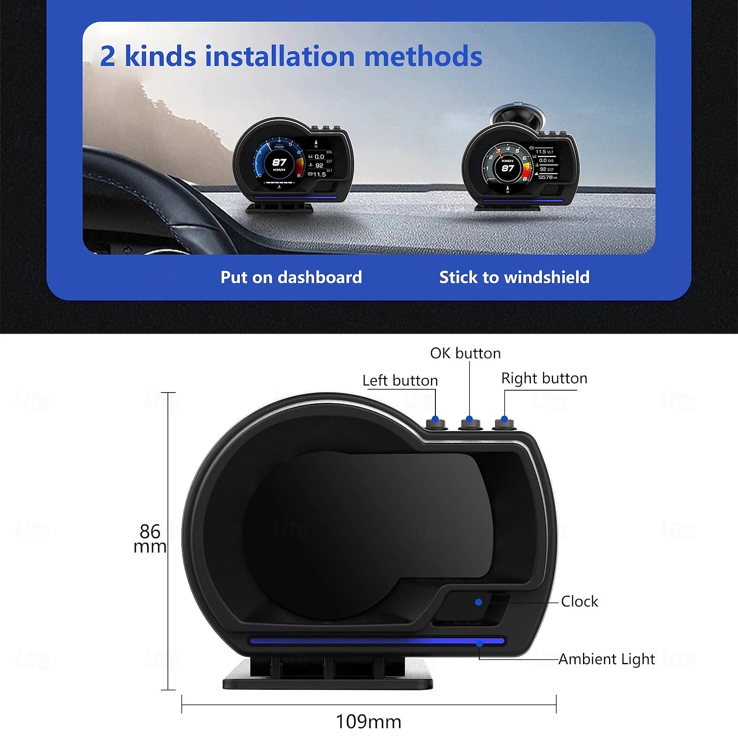 Car Head-Up Display OBD2&GPS Smart Car HUD Gauge Digital Odometer Security Alarm Water Temperature Alarm 2025 - $114.99 –P5