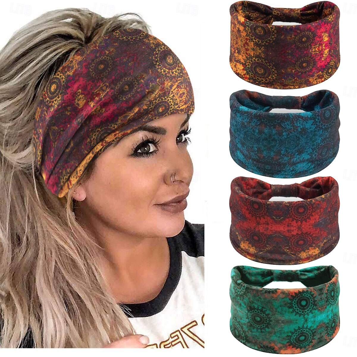 Diademas anchas para mujer, turbante con nudo de color sólido, diademas grandes de estilo bohemio, envolturas para el cabello de moda para yoga, correr &deportivo, elegante &estilo sencillo 2026 - $13.49 –P4