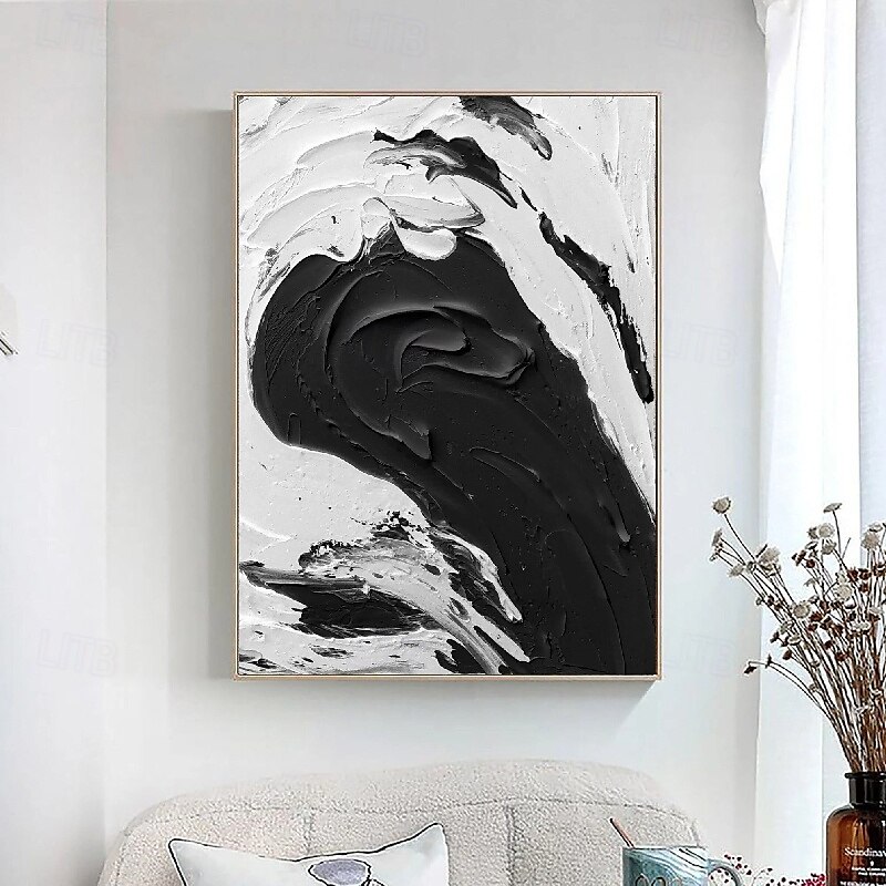 dipinto a mano bianco nero con texture pittura oversize 3d fatto a mano arte murale geometrica astratta grande dipinto minimalista bianco nero con texture per soggiorno camera da letto decorazione del 2025 a $125.99 –P9