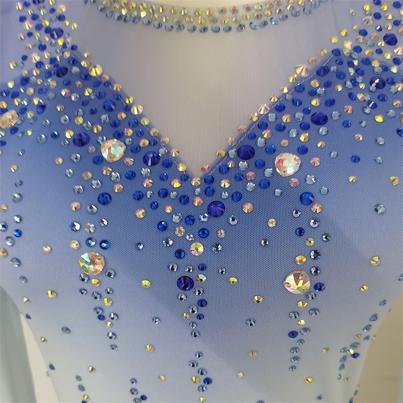 Rochie de Patinaj Artistic Pentru femei Fete Πατινάζ στο πάγο Rochii Albastru Peteci Plasă Înaltă Elasticitate Antrenament Competiție Ținută Patinaj Clasic Cristale / Strasuri Manșon Lung Patinaj pe 2025 - $170.99 –P4
