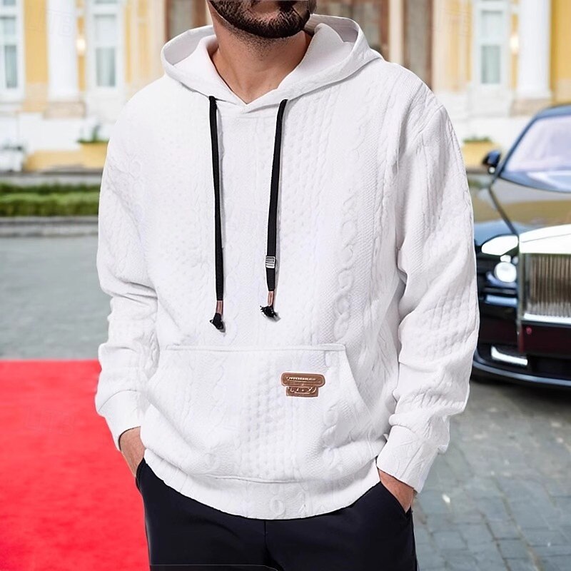 Homens Moletom Preto Branco Café Com Capuz Tecido Jacquard Estriado Bolso frontal Textura Desportos e Ar livre Diário Feriado Poliéster Texturizado Roupa de rua Básico Casual Primavera & Outono Roupa de 2025 por $23.99 –P5