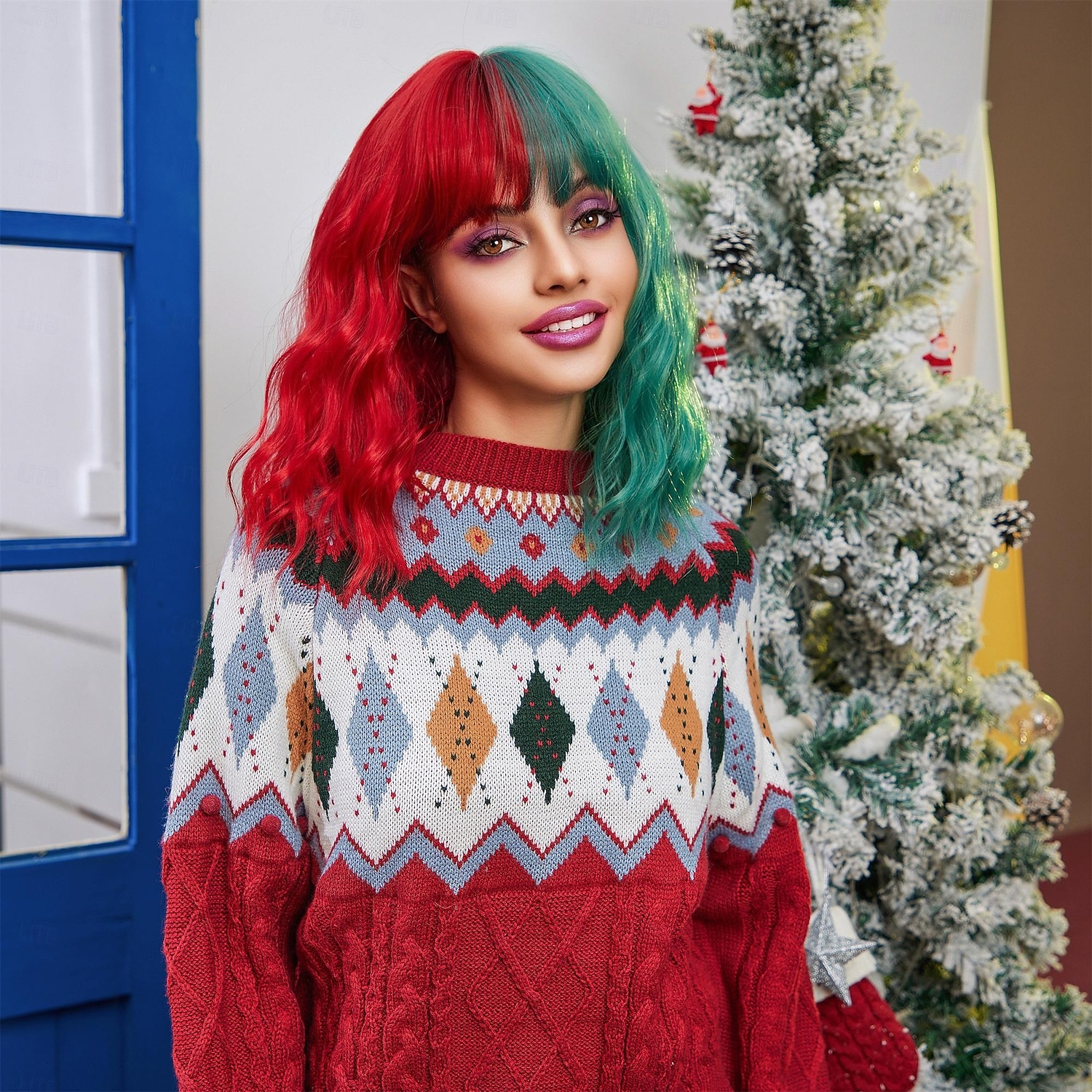 2025年 人工毛ウィッグ ユニフォーム キャリアコスチューム プリンセス カール ウェーブ ミドル部 レイヤード・ヘアカット 機械製 かつら 14 インチ ローズ / グリーン 合成 女性用 コスプレ パーティー ファッション 多色  コレクション – AU $37.94 –P4