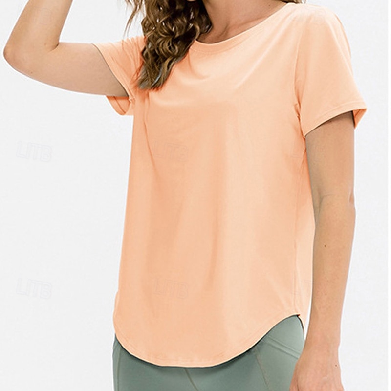 Damskie Běžecké tričko Krótki rękaw Tee Tshirt Codzienny Athleisure Solidne kolory Szybkie wysychanie Miękka Oddychający Trening w siłowni Chodzenie Jogging Odzież sportowa Odzież sportowa Morelowy 2025 - $18.99 –P12