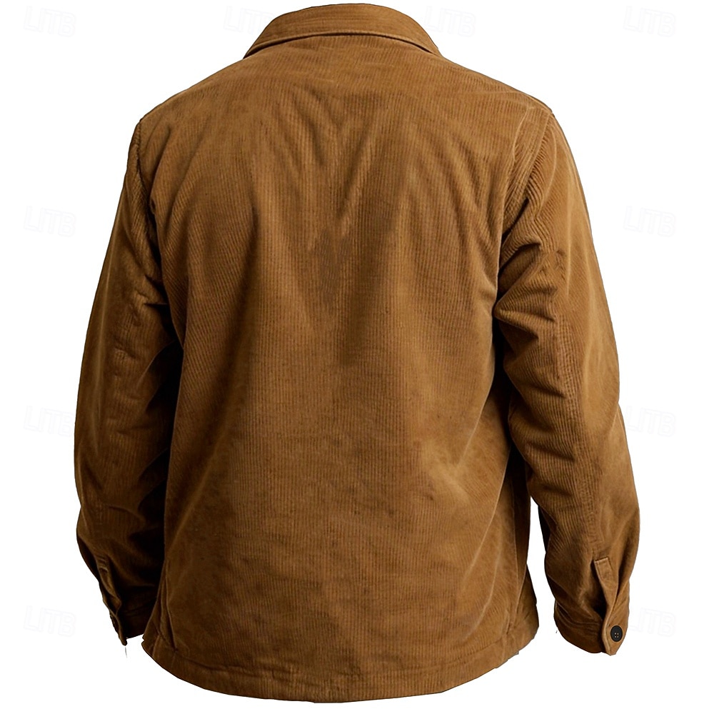 Herren Feste Farbe Cowboy Cord Hemd Hemdjacke Overshirt Langarm Vintage Stamm Alltagskleidung Herbst Winter Umlegekragen Hemden mit Kragen Knopf 3D-Druck 2 Taschen 1pc Armeegrün Marineblau Braun 2026 - $40.99 –P2