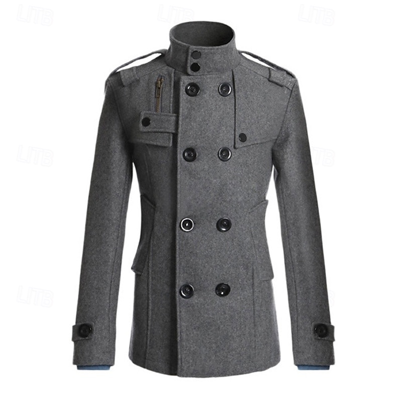 Herr Peacoat Trenchcoat Dagligen Semester Höst vinter Polyester Håller värmen Ytterkläder Kläder Mode Klassisk Slät Ficka Hög krage Dubbelknäppt 2025 - $48.99 –P10