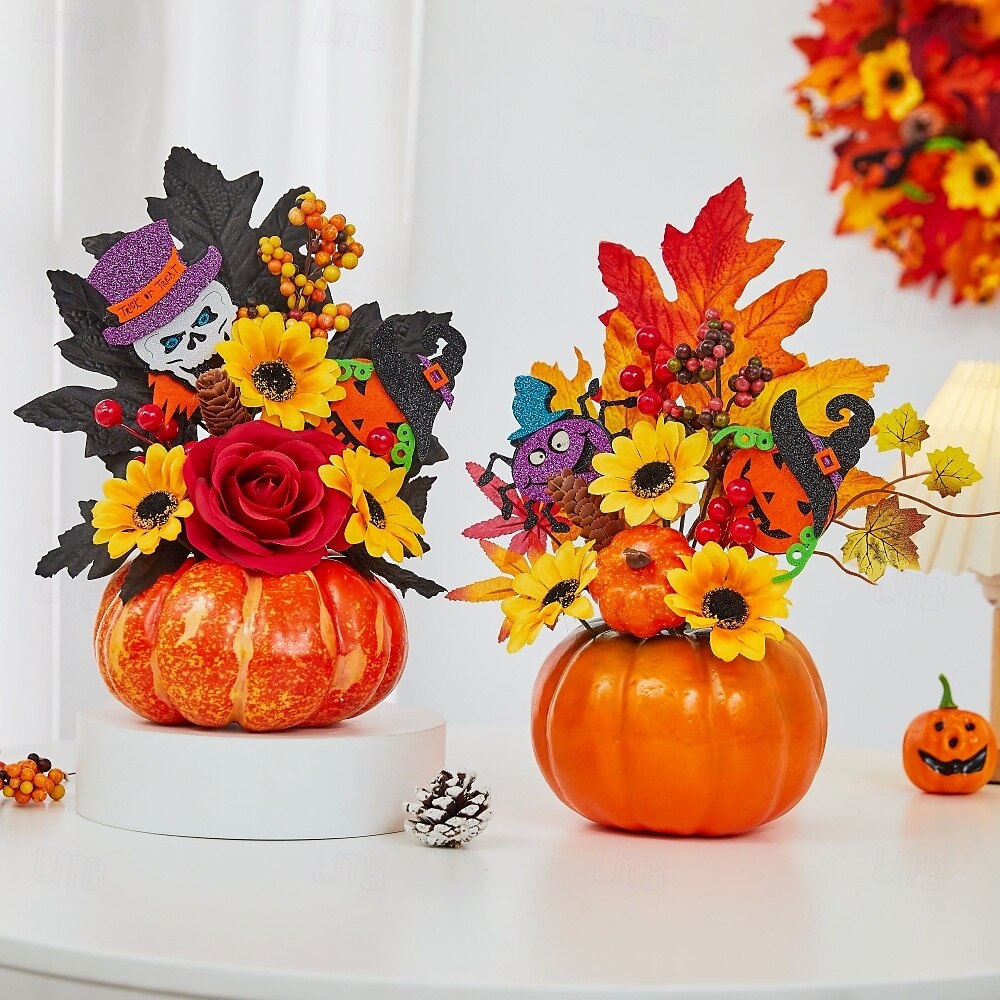 enfeite de mesa de outono de Halloween com abóbora falsa, folhas de bordo e luz LED para o festival da colheita de outono, decoração de cena assustadora de Halloween para casa e festa de outono de 2025 por $20.99 –P3