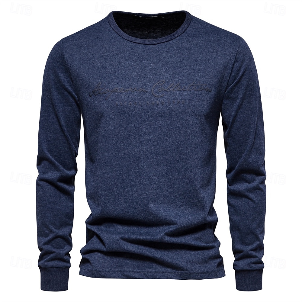 100% Cotton Long Sleeve Men's T-shirt Solid Color Letter Print Casual T shirts for Men New Spring Tops Tee Men Clothing 2025 - $25.99 –P6
