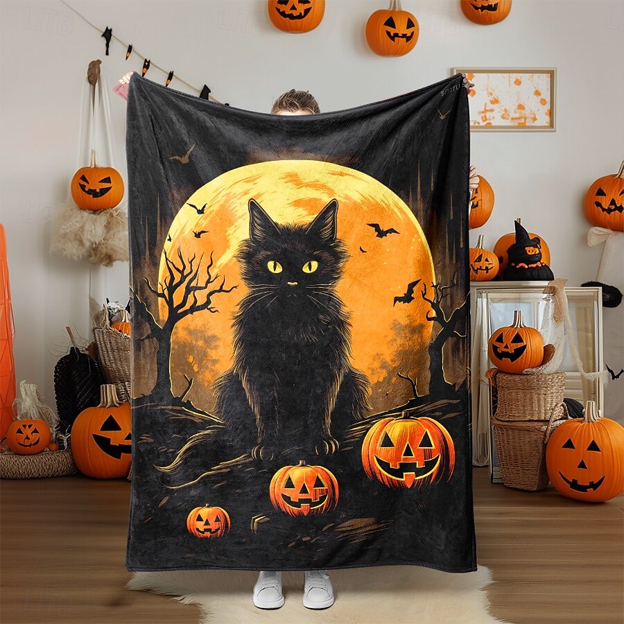 cobertor com tema de halloween com personagens e abóboras aconchegante e assustador de 2025 por $27.99 –P4
