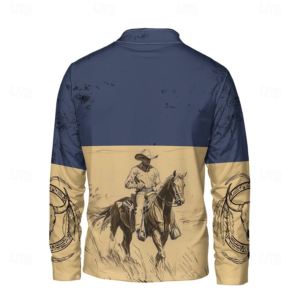 Hombre Graphic Cowboy Sudaderas Sudadera con un cuarto de cremallera Manga Larga Camisa de entrenamiento Escote Chino Diario Casual retro de la vendimia Impresión 3D Vacaciones Noche Ropa de calle 2025 - $29.99 –P5