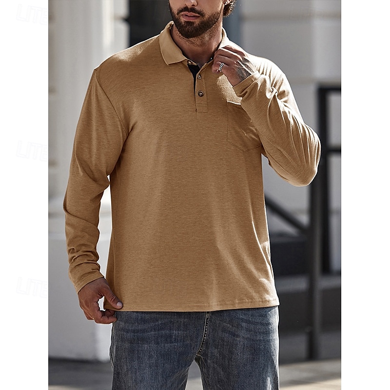 Herr POLO Shirt Golftröja Ledigt Sport Kavajslag Långärmad Mode Grundläggande Ensfärgat Knapp Vår & Höst Normal Ljusblå Militärgrön Mörkgrå Sjöblå Retroröd Aprikos POLO Shirt 2025 - $22.99 –P6