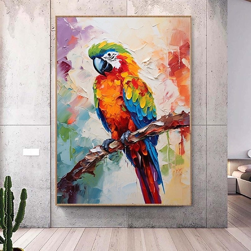 Pintura de loro con espátula grande, pintura al óleo de animales con textura abstracta hecha a mano de gran tamaño, arte de pared, hermosa pintura de pájaros, decoración de pared de sala de estar, 2026 - $119.99 –P7