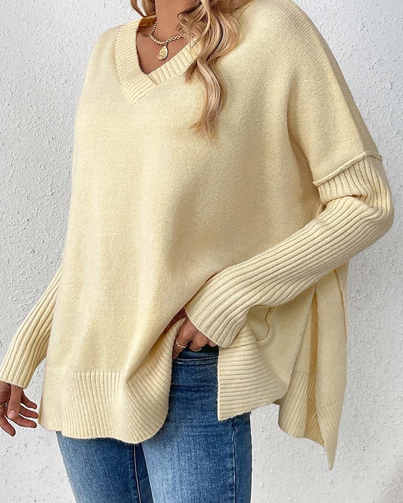 Femme Pull Chandail Elégant Mode du quotidien Couleur unie Col V Tricoté manche longue Hauts longs Tricoter Travail Noir Jaune Automne Hiver de 2025 ? $37.99 –P4