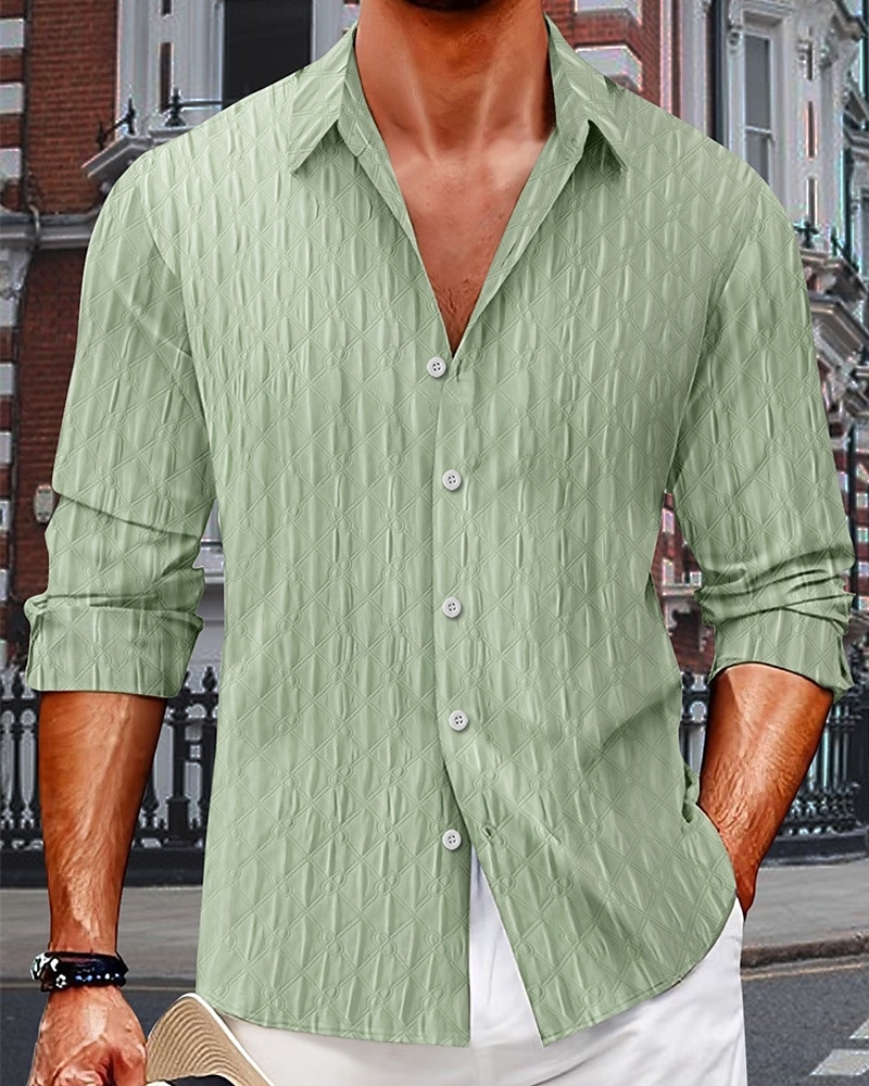Men's Shirt Summer Shirt Casual Shirt Beach Shirt Button Up Shirt Black White Navy Blue Blue Green Short Sleeve Plain Lapel Vacation Hawaiian Jacquard Clothing Apparel Polyester Fashion Casual 2025 - €23.99 –P4
