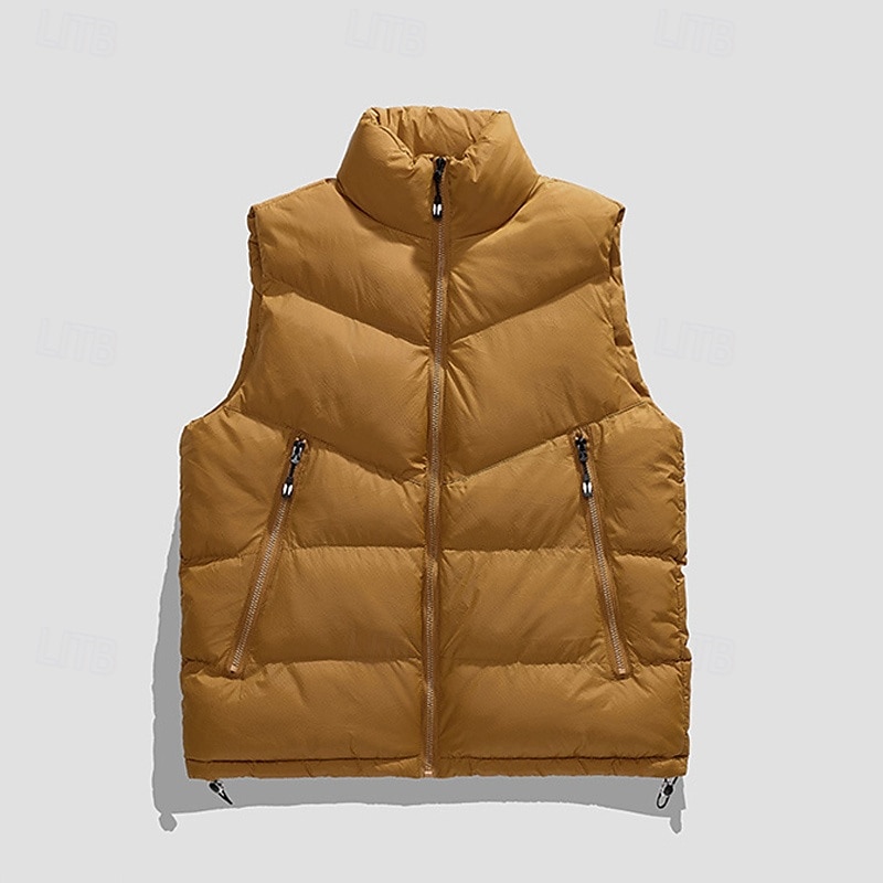 Per uomo Smanicato Gilet imbottito Gilet Giornaliero Appuntamento Da mare Di tendenza Informale Autunno inverno Tasche Poliestere Tenere al caldo Comodo Liscio Cerniera Colletto alla coreana Standard del 2025 a $42.99 –P10