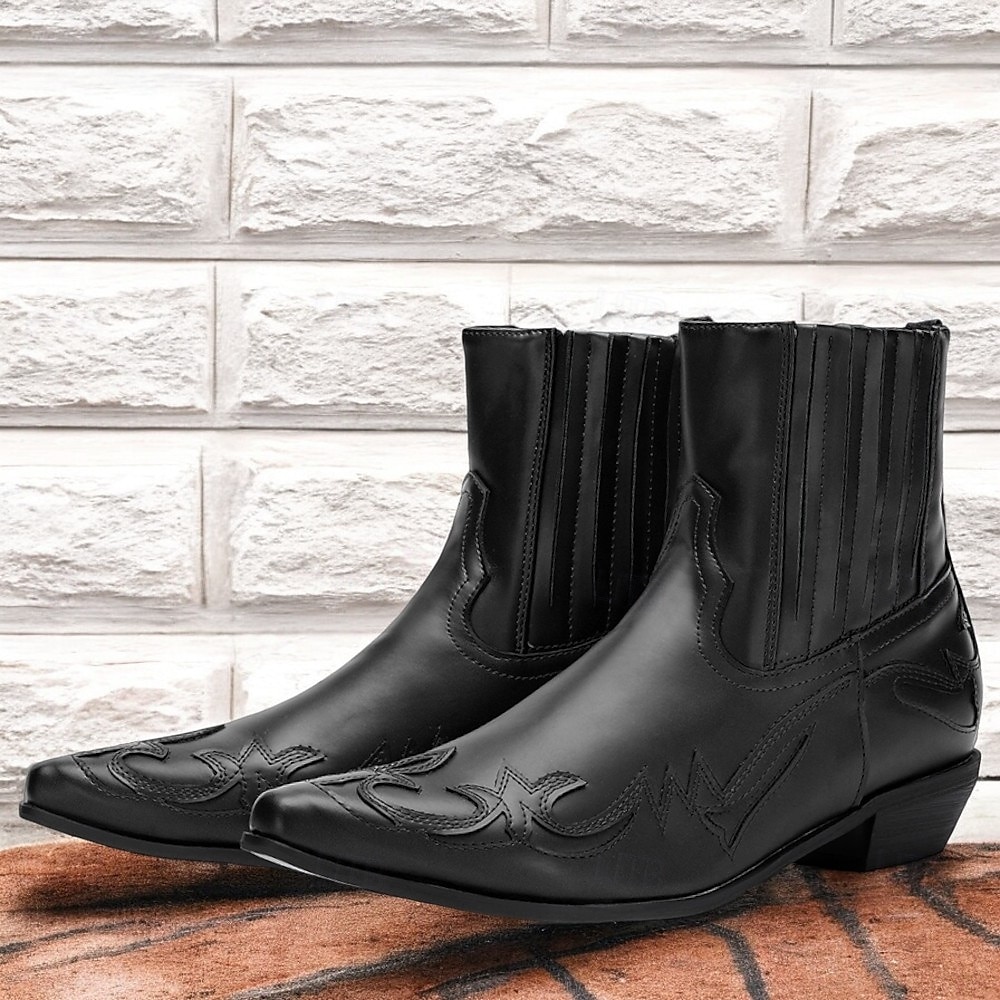 brązowe i niebieskie kowbojskie buty męskie w stylu western – haftowany wzór ze sztucznej skóry do noszenia na co dzień i w stylu rustykalnym 2025 - $59.99 –P1