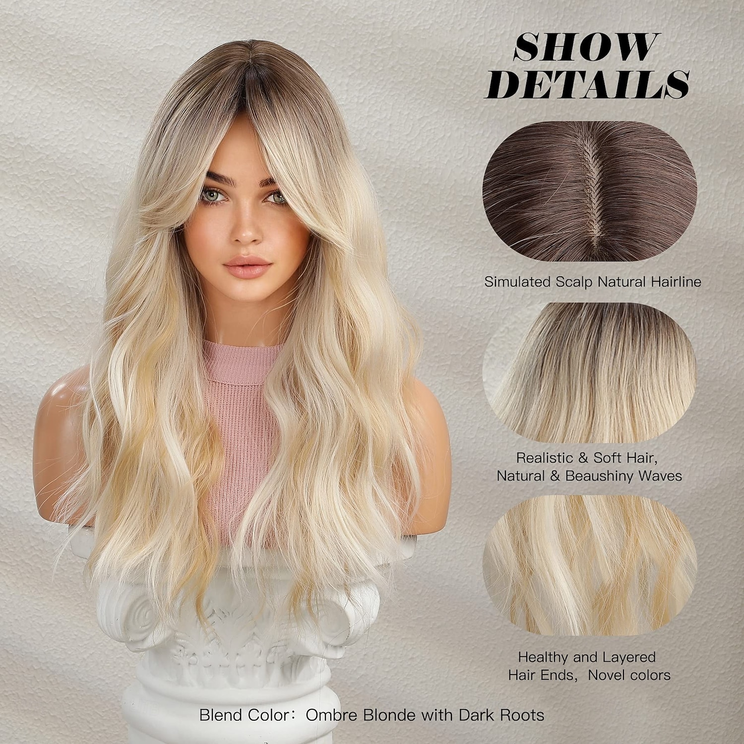 Long Ombre Blonde Wig with Bangs for Women Natural Layered Wavy Wigs Brown Roots Heat Resistant Synthetic Fiber High Density Curly Hair for Daily Party Holiday Dating Use 2026 - $19.99 –P2