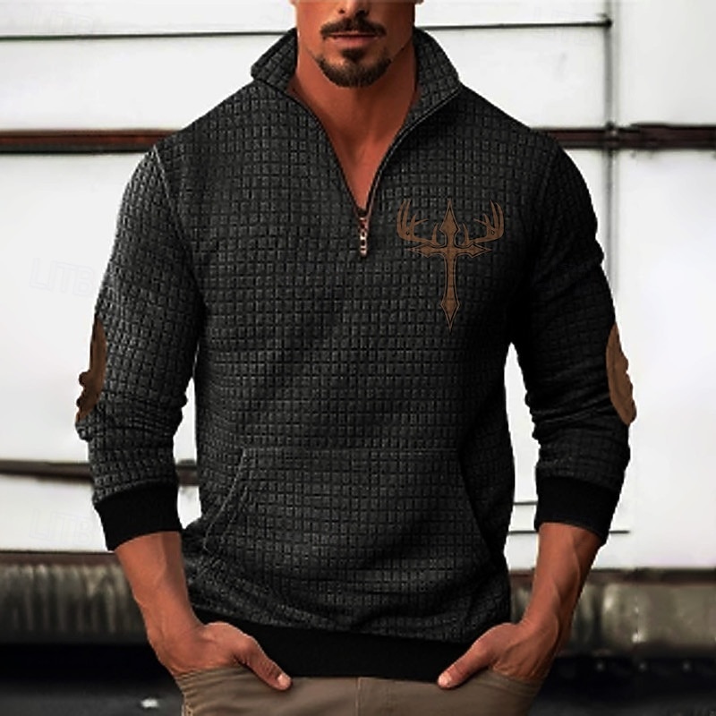 Bărbați Hanorac Waffle Hanorca Hanorac cu fermoar sfert Negru Gri Închis Jumătate cu fermoar Grafic Imprimeu Peteci Buzunar frontal Quarter Zip Zilnic Concediu Ieșire Șic Stradă Casual Toamnă Iarnă 2025 - $28.99 –P2
