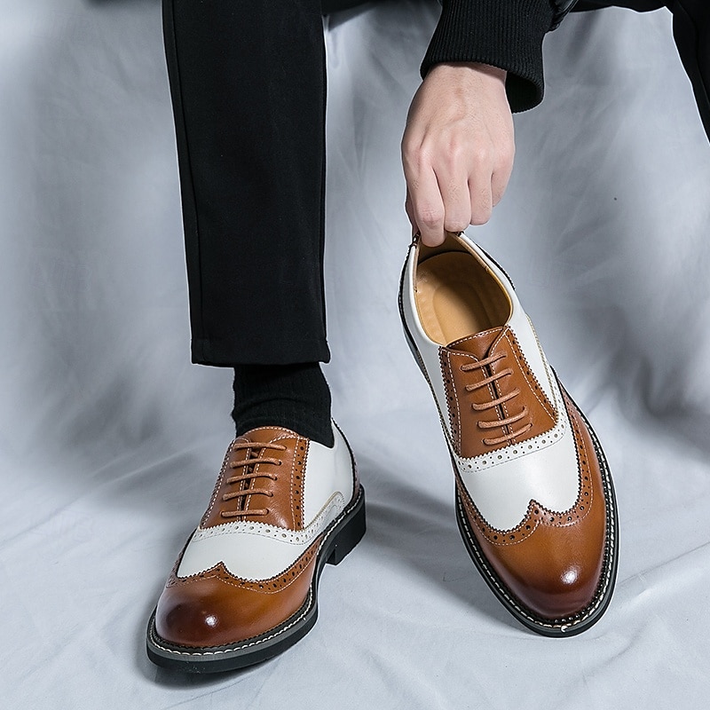 Men's Two-Tone Faux Leather Wingtip Oxford Gatsby Shoes – Vintage 1920s Brogue Spectator Dress Shoes for Wedding, Prom, Swing Dance, Roaring Twenties Party 2025 - $54.99 –P1