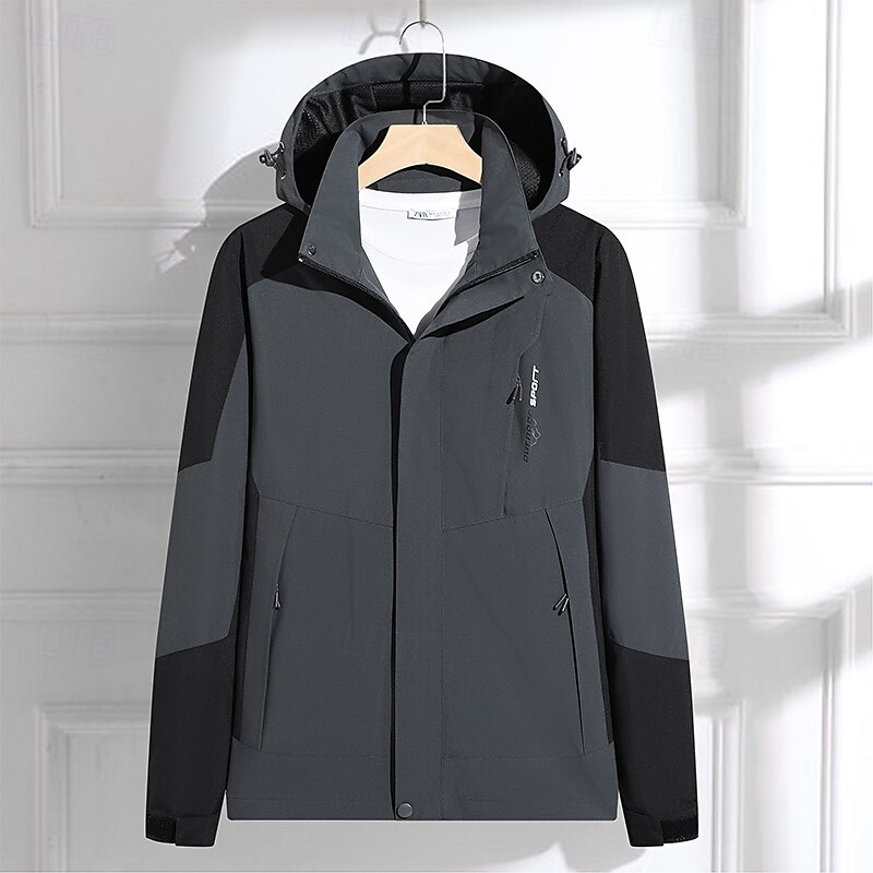Men's Hoodie Jacket Outdoor Jacket Hiking Jacket Winter Outdoor Waterproof Breathable Soft Detachable Cap Jacket Full Length Visible Zipper Fishing Climbing Beach Dark Brown Dark Grey Navy Black Ivory 2025 - $48.99 –P5