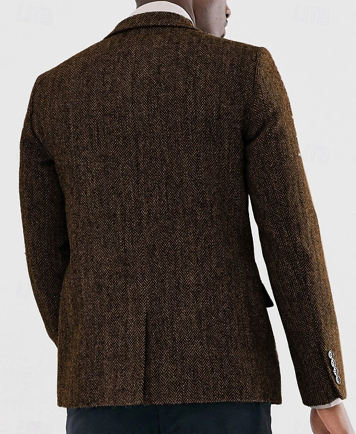 Men's Tweed Blazer Notch Collar Vintage Herringbone Blazer Burgundy Brown Green Standard Fit Single Breasted Two-buttons 2026 - $84.99 –P2