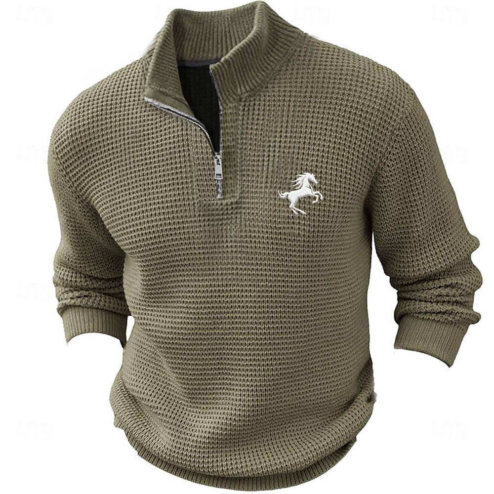Pánské Kůň Pulovrový svetr Svetr na zip Polo svetr Límec na zip Retro Na běžné nošení Párty večerní šaty Denní Výšivka Pletenina Teplé Dlouhý rukáv Podzim Zima Černá Armádní zelená Hnědá 2025 - $37.99 –P1