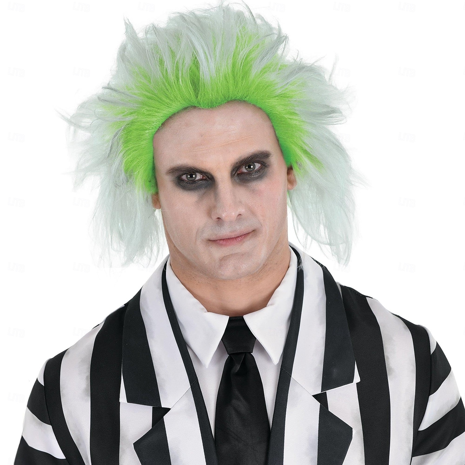 Beetlejuice peruukkiasuste aikuisille - Asuste sisältää hassun peruukin vihreällä ja harmaalla hiusvärillä - Pukukokonaisuudet karnevaaleihin syntymäpäiväjuhliin ja teemajuhliin Halloween peruukit 2025 - $18.49 –P1