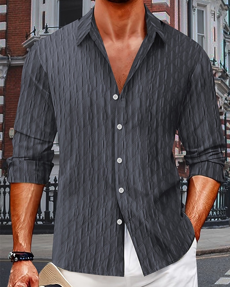 Men's Shirt Summer Shirt Casual Shirt Beach Shirt Button Up Shirt Black White Navy Blue Blue Green Short Sleeve Plain Lapel Vacation Hawaiian Jacquard Clothing Apparel Polyester Fashion Casual 2025 - €23.99 –P3