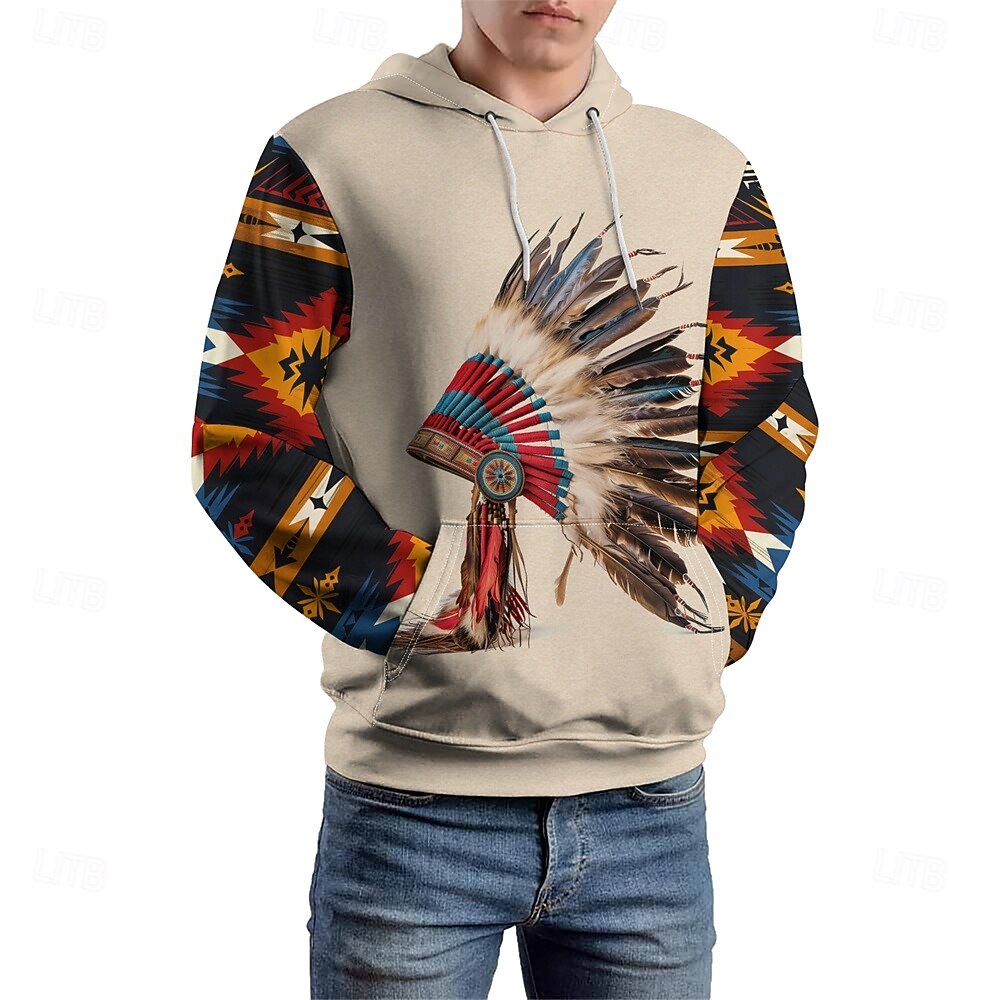Herren Grafik Blumenmuster Indianer Kapuzensweatshirt Kapuzenshirts Pullover Urlaub Täglich Klassisch Lässig Langarm Mit Kapuze Urlaub Sport im Freien Ausgehen Streetwear Hellbraun Drucken Winter 2026 - $31.99 –P4