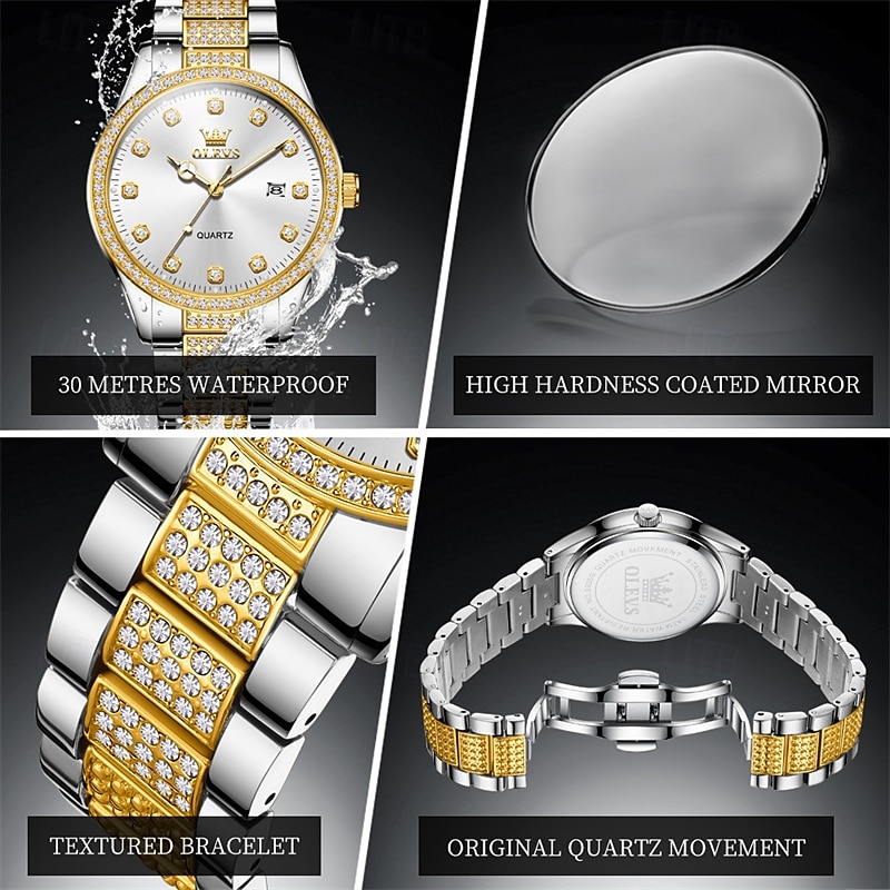 nieuwe olevs olevs merk heren stalen band horloge met diamanten lichtgevende kalender modetrend eenvoudig zakelijk quartz horloge vakantie waterdicht sport heren polshorloge 2025 - $31.99 –P6