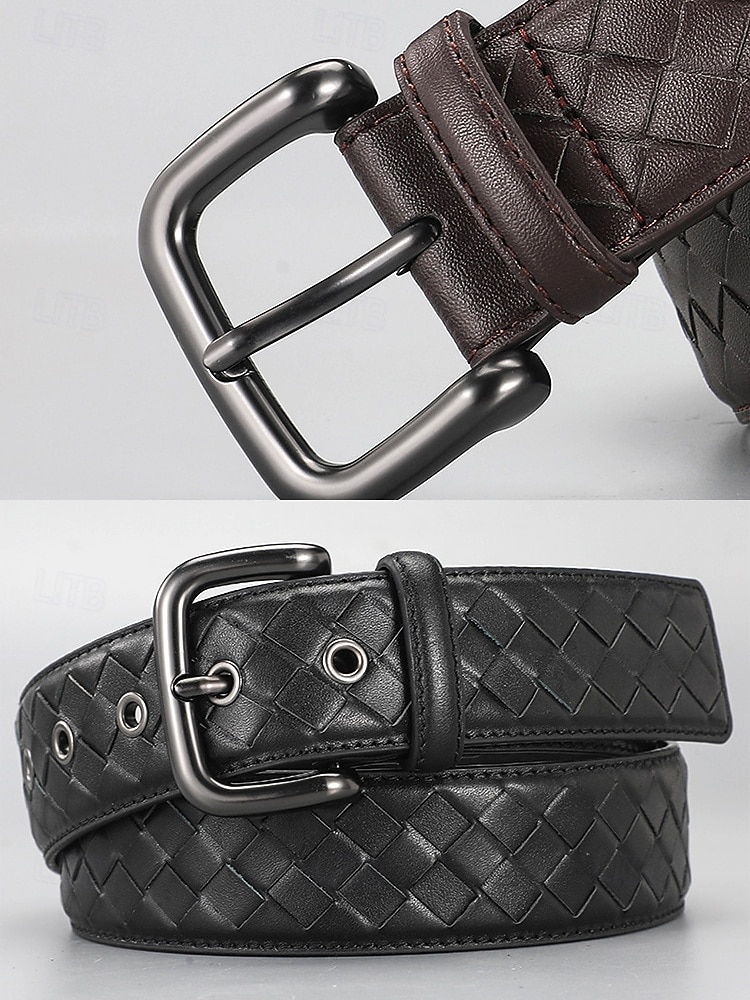 Men's Woven Leather Belt – Premium Buckle, Casual and Formal Wear, Available in Blue, Gray, Brown, Black 2025 - $24.99 –P4