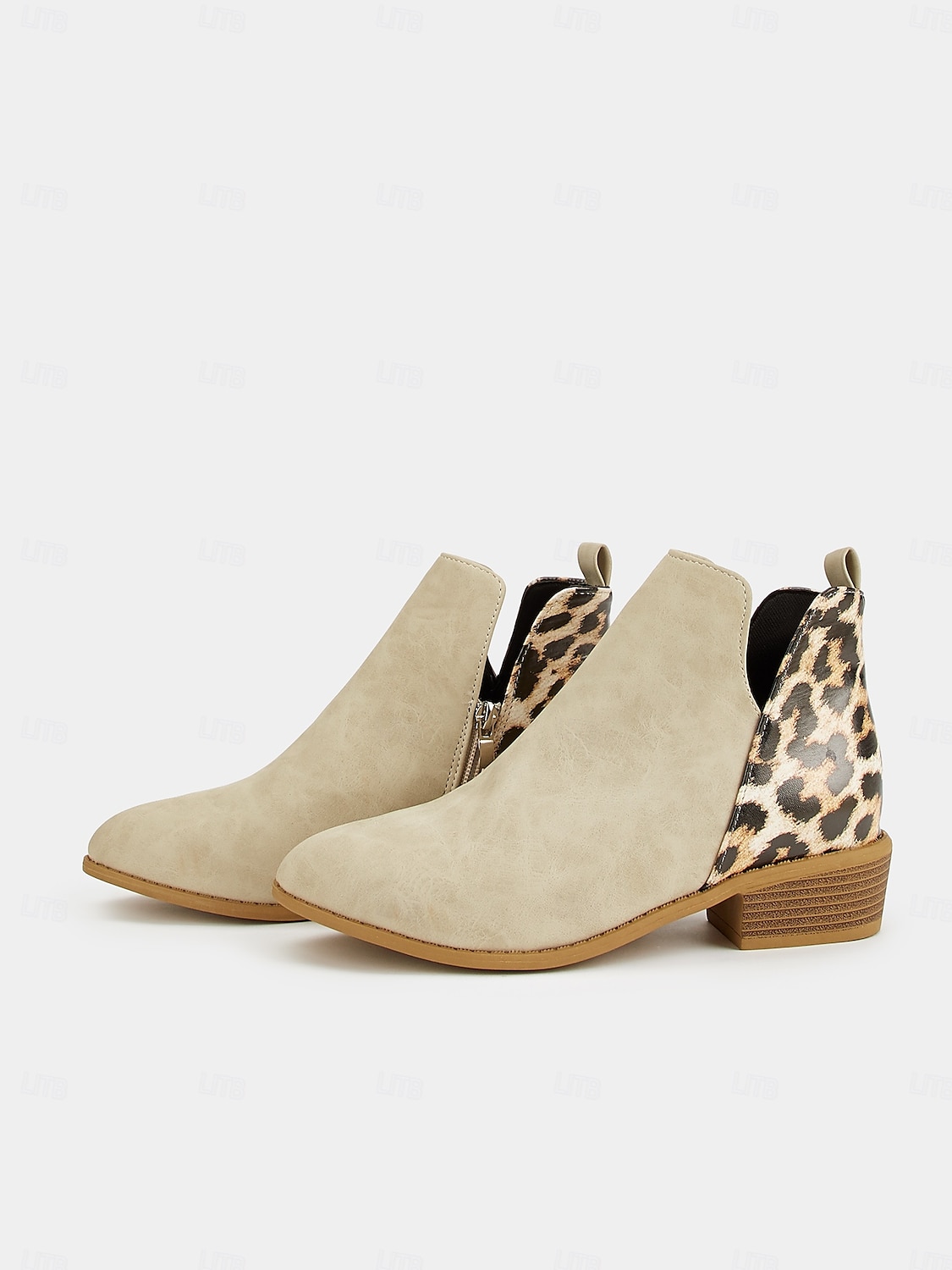 Beige Damen Stiefeletten mit Leopardenmuster und niedrigem Blockabsatz – trendige Booties mit seitlichem Reißverschluss für Freizeit und Alltag 2025 - $34.99 –P3