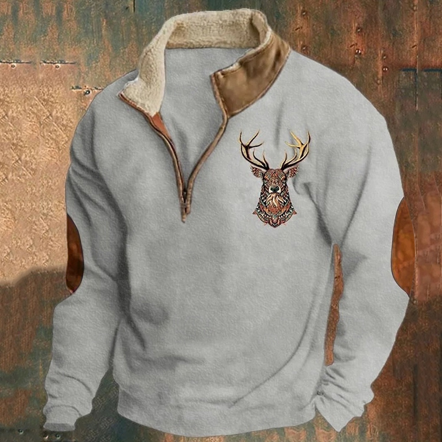 Sweat-shirt de chasse au cerf pour hommes, pull à manches longues et demi-zip, hauts d'hiver vintage avec col montant, demi-zip, imprimé renne, coupe ample, streetwear quotidien, polaire fine, vêtements d'automne et d'hiver de 2025 ? $29.99 –P10