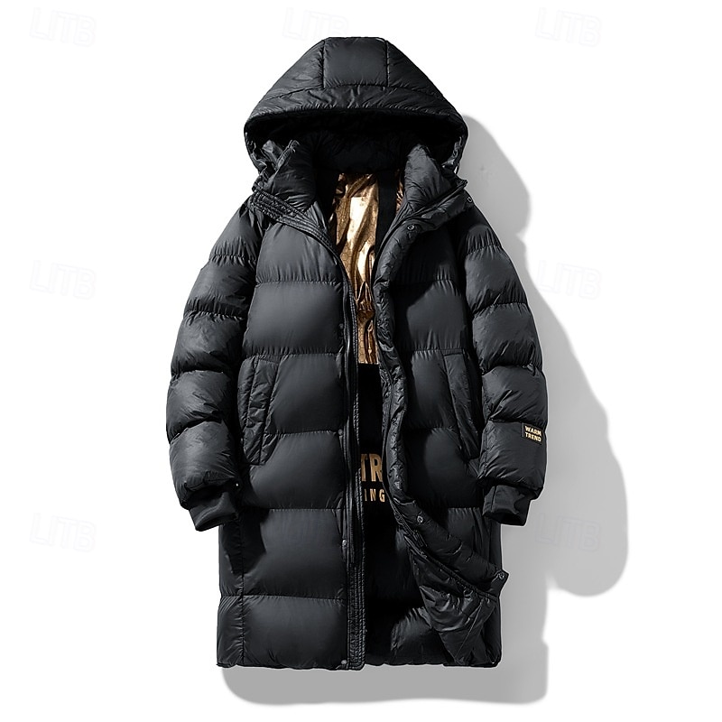 Men's Winter Coat Puffer Jacket Padded Zipper Pocket Polyster Pocket Outdoor Long Fashion Casual Thermal Warm Windproof Winter Plain Black Puffer Jacket 2026 - $91.99 –P1