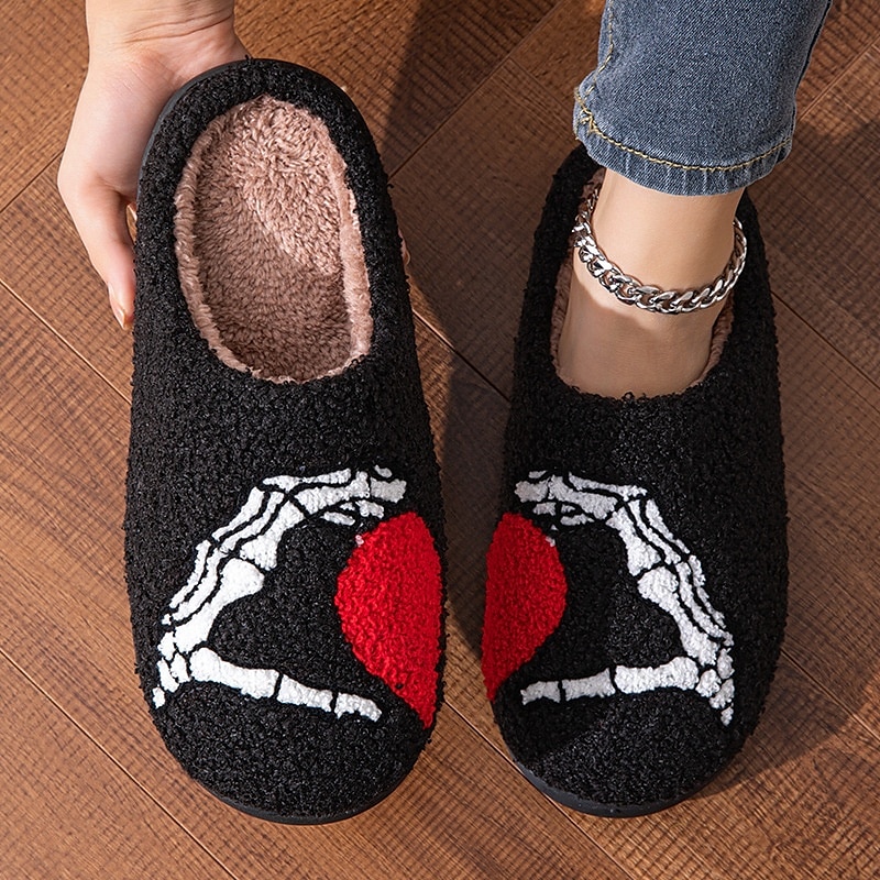 pantofole di cotone con design a forma di amore pantofole nere in peluche a forma di mano da cartone animato per uomo&amp;scarpe da interno in velluto più spesse per le donne del 2025 a $16.99 –P7