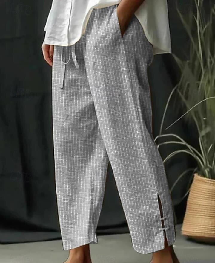 Mulheres chinês Moda Casual Diário Comprimento total Cintura Alta Listrado Bolsos Confortável Macio Sem Elasticidade Ao ar livre Rua Cinzento Claro Rubi Vermelho Preto cáqui Outono Inverno Ajuste de 2025 por $24.99 –P4
