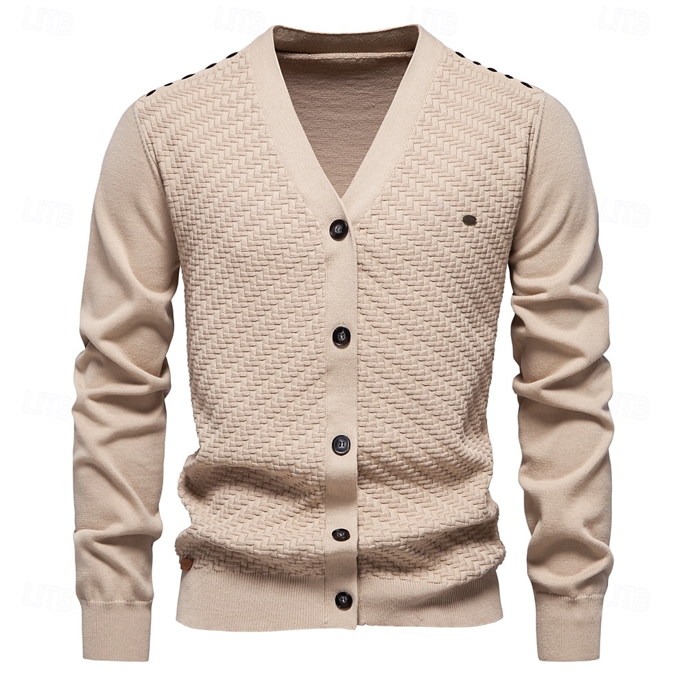 pulovere cardigan din bumbac noi pentru bărbați, cu decolteu în V, pulovere casual din tricot social, cardigane pentru bărbați 2025 - $44.99 –P7