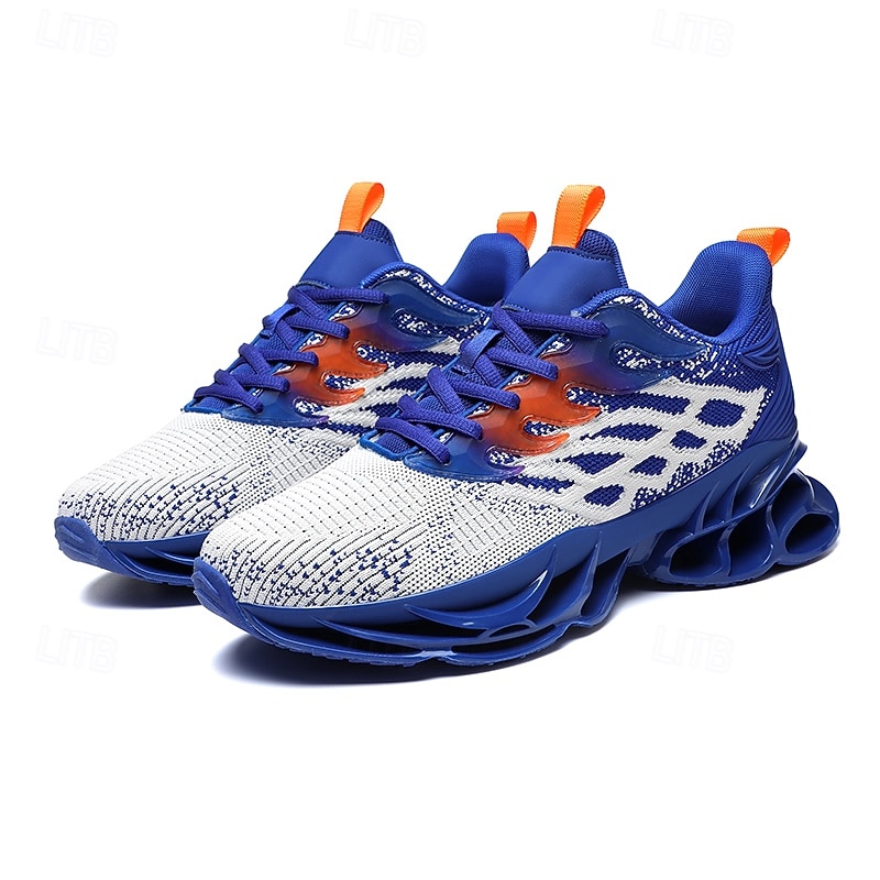 Men's Blue Athletic Sneakers with Unique Hollow Sole Design, Breathable Knit Upper, and Flame Detail – Lightweight Running Shoes with Orange Accents 2026 - $64.99 –P1