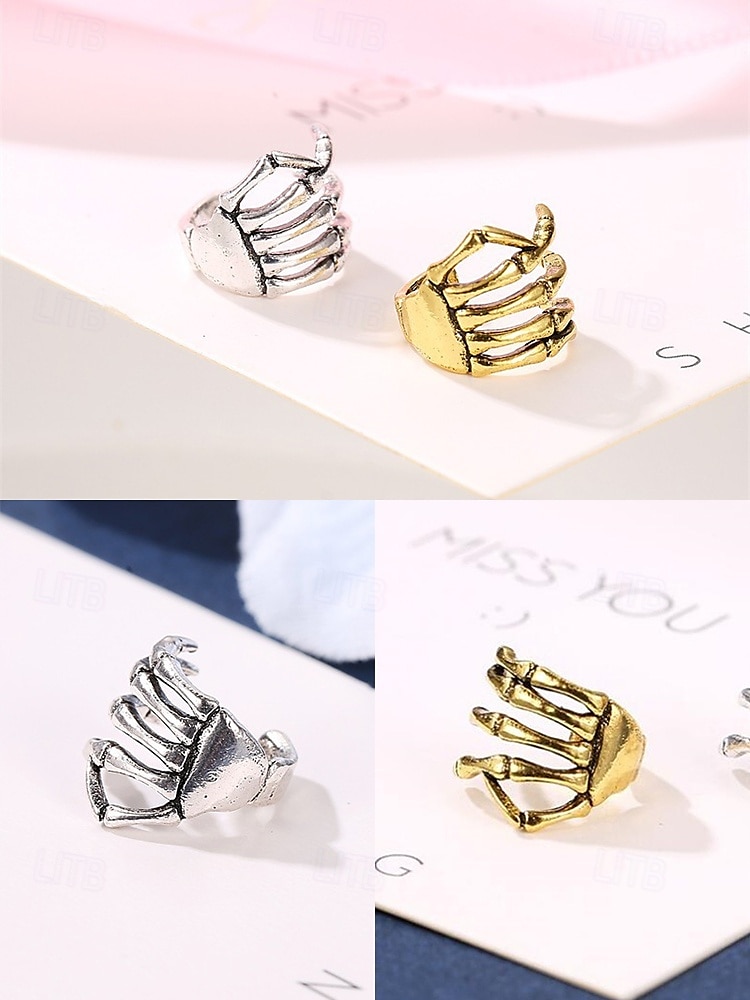 polsino auricolare in argento con mano scheletrica – orecchino a clip a tema Halloween punk gotico per donne e uomini del 2025 a $7.99 –P2