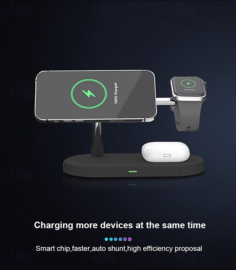Wireless Charger 15 W Output Power Wireless Charging Station CE Certified Fast Wireless Charging MagSafe Magnetic For Apple Watch iPhone 14/13/12/11 Pro Max Apple Watch Series SE / 6/5/4/3/2/1 2025 - $47.99 –P5